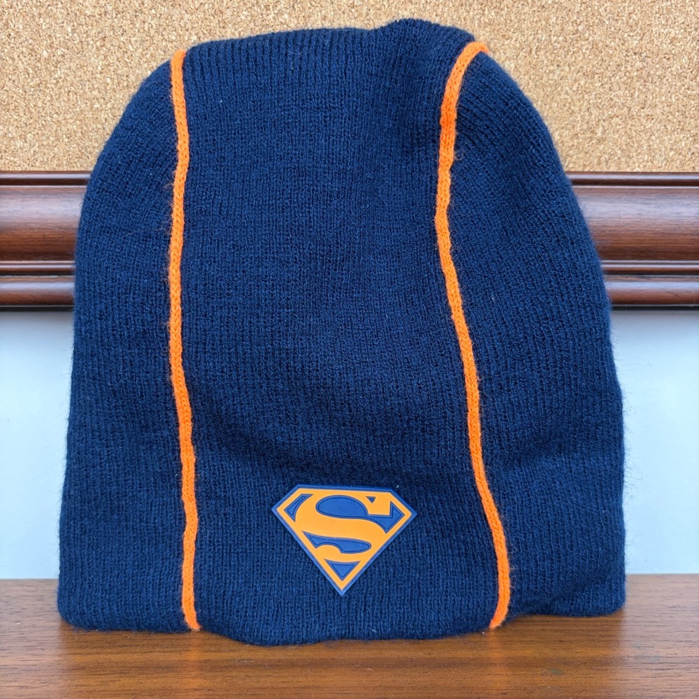 Warner Bros Superman Beanie Youth One Size Blue Orange Vintage 2001 DC Comics